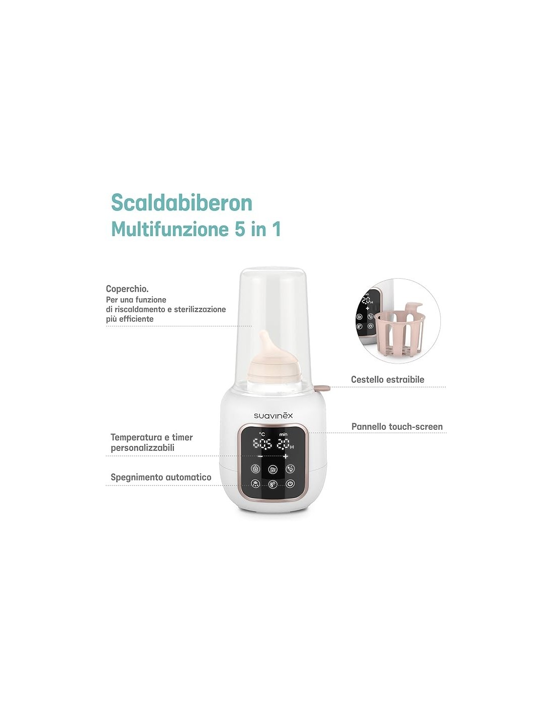 Suavinex Scaldabiberon e Sterilizzatore 2 in 1 - Scalda e Sterilizza in Modo Sicuro
