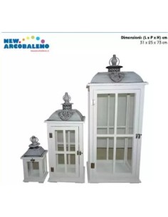 LANTERNA 18683 2 MIS LEGNO/METALLO 22X18X53CM BIANCO
