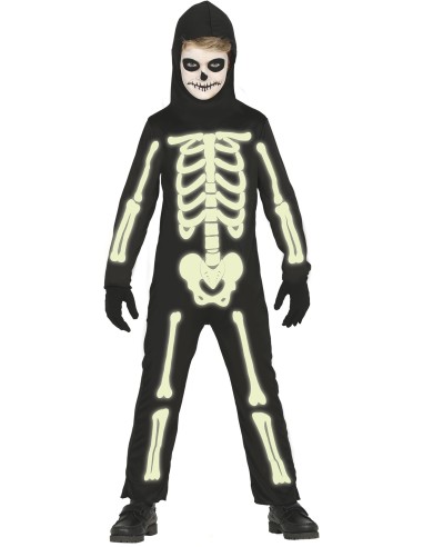 VESTITI: vendita online Costume Scheletro Luminoso al Buio, Taglia 10-12 Anni, Body e Cappuccio, Tema Halloween in offerta