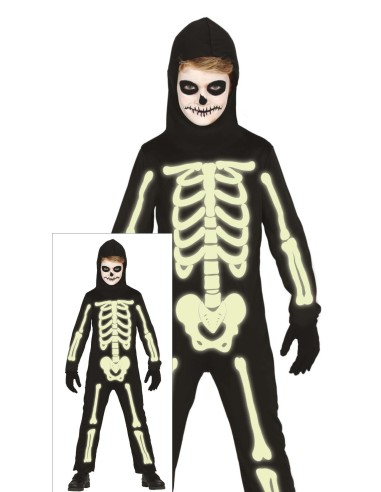 VESTITI: vendita online Costume Scheletro Luminoso al Buio, Taglia 10-12 Anni, Body e Cappuccio, Tema Halloween in offerta