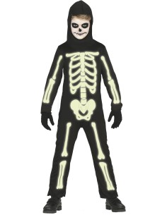 VESTITI: vendita online Costume Scheletro Luminoso al Buio, Taglia 7-9 Anni, Body e Cappuccio, Tema Halloween in offerta