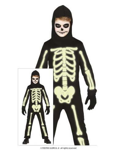 VESTITI: vendita online Costume Scheletro Luminoso al Buio, Taglia 7-9 Anni, Body e Cappuccio, Tema Halloween in offerta