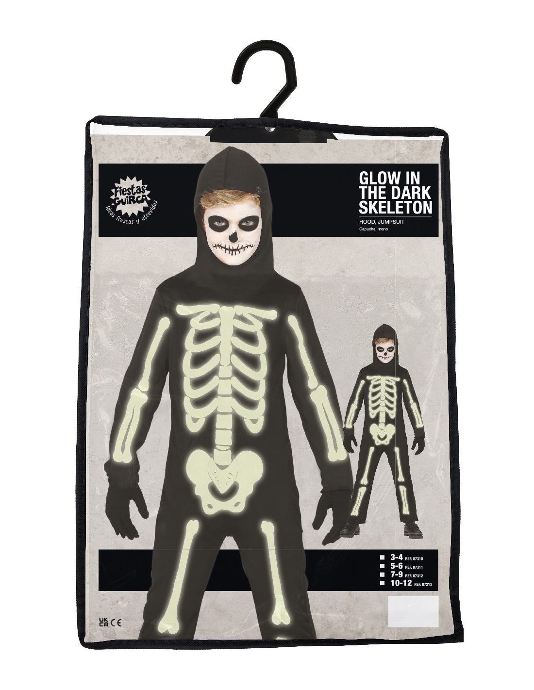 VESTITI: vendita online Costume Scheletro Luminoso, Taglia 5-6 Anni, Halloween, Body e Cappuccio, Brilla al Buio in offerta