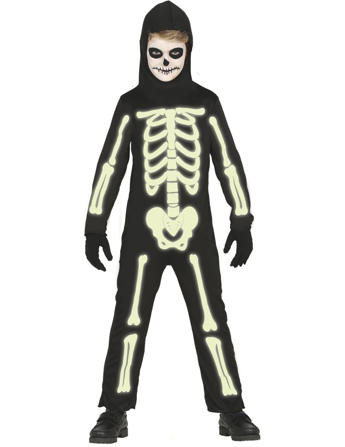 VESTITI: vendita online Costume Scheletro Luminoso, Taglia 5-6 Anni, Halloween, Body e Cappuccio, Brilla al Buio in offerta