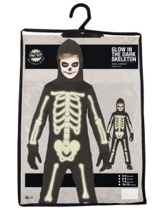 VESTITI: vendita online Costume Scheletro Luminoso al Buio, Taglia 3-4 Anni, Body, Cappuccio, Tema Halloween in offerta