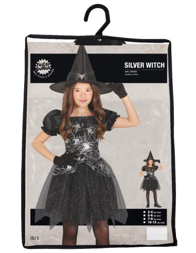 VESTITI: vendita online Costume Silver Witch, Sombrero e Abito, taglia 7-9 anni Tema Streghe, Halloween in offerta
