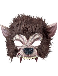 Mezza Maschera Uomo Lupo in Latex Marrone per Halloween | Shop in Casa