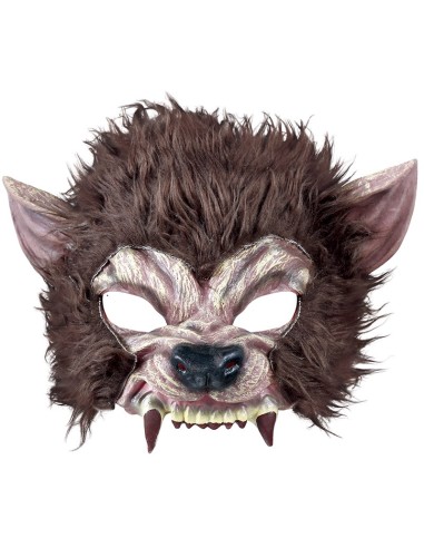 Mezza Maschera Uomo Lupo in Latex Marrone per Halloween | Shop in Casa