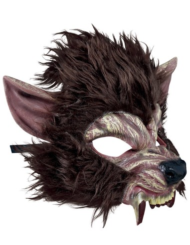 Mezza Maschera Uomo Lupo in Latex Marrone per Halloween | Shop in Casa
