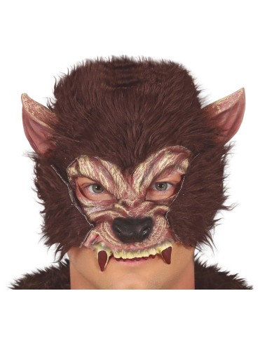 Mezza Maschera Uomo Lupo in Latex Marrone per Halloween | Shop in Casa