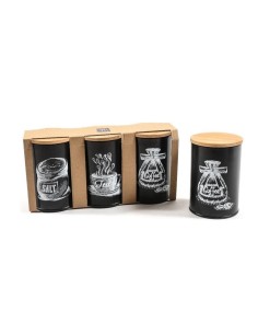 SET 3 BARATTOLI 17105 LATTA NERO 14X10CM COPERCHIO BAMBOO