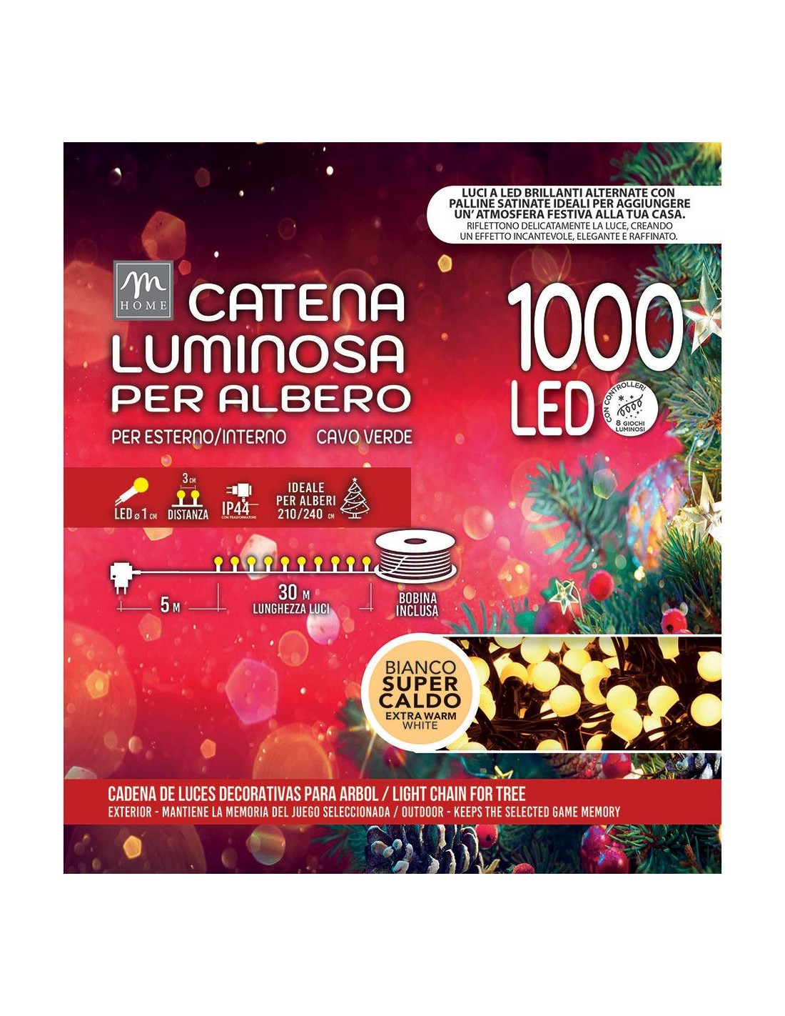 LUCI DI NATALE: vendita online Serie Luminosa - 1000 LED Bianco Supercaldo Microsatinato da Esterno - La Magia di Natale a Ca...