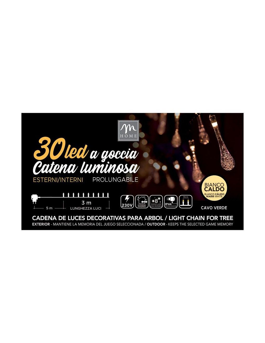 LUCI DI NATALE: vendita online Catena di Luci - 30 LED Goccia Bianco Caldo con Cavo Verde - La Magia di Natale a Casa Tua in ...