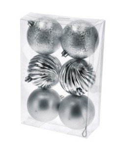 CONF 6 SFERE 105977 ARGENTO D10CM ASSORTITO
