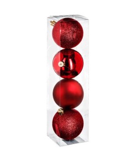 CONF 4 SFERE 129243RG PLASTICA 8CM ROSSO ASSORTITO