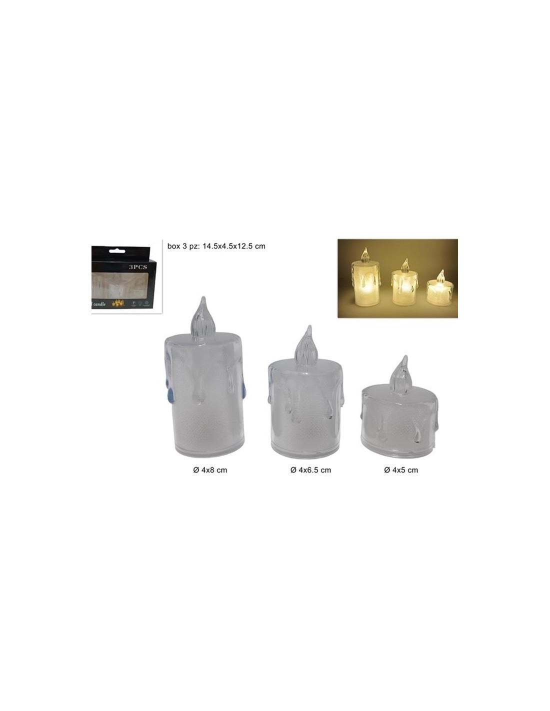 SET 3 CANDELE 225418 LUCE LED BIANCO CALDO