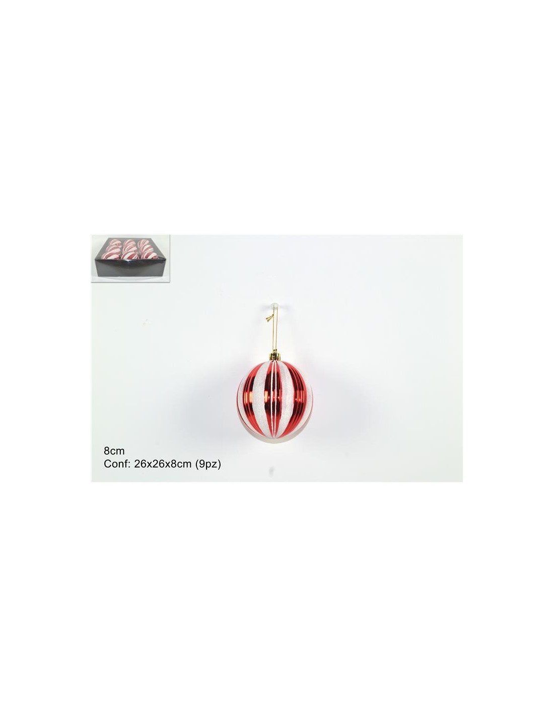 CONF 9 SFERE 937552 PLASTICA D8CM ROSSO/BIANCO