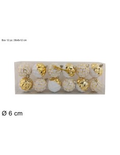 CONF 12 SFERE 270289 PLASTICA D6CM BIANCO/ORO