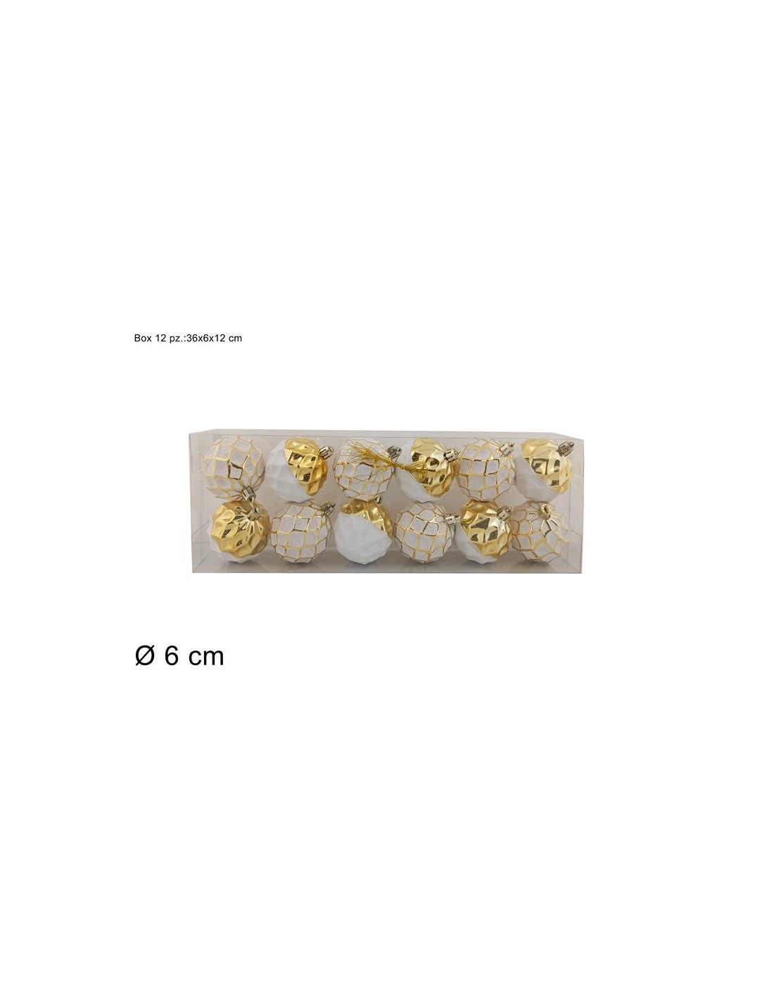 CONF 12 SFERE 270289 PLASTICA D6CM BIANCO/ORO