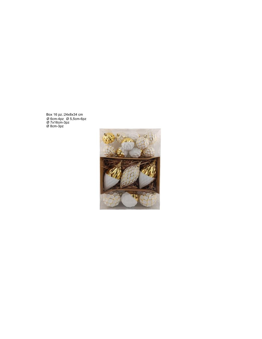 CONF 16 SFERE 270494 PLASTICA ASSORTITO BIANCO/ORO