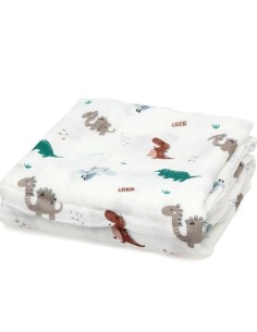 PRIMA INFANZIA: vendita online Set 2 Mussoline Dinosauri Sage in Bambù e Cotone in offerta