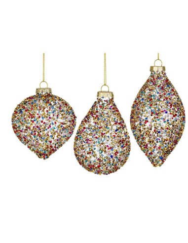 SFERE E PENDAGLI: vendita online Pendaglio in vetro Kleis multicolor assortito con scatola nera, decorazioni natalizie elegan...