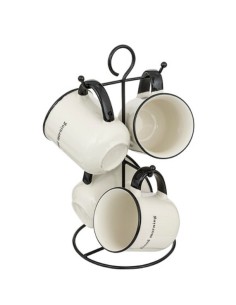 Cesto con 4 tazze in porcellana "Alix" 20 cl bianco e nero | shopincasa.it