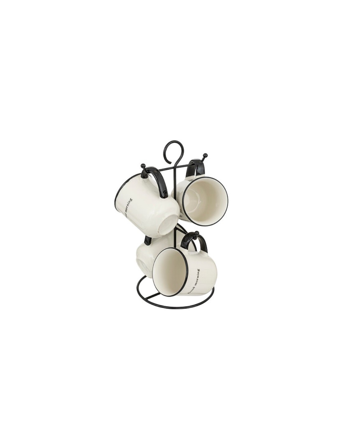 Cesto con 4 tazze in porcellana "Alix" 20 cl bianco e nero | shopincasa.it