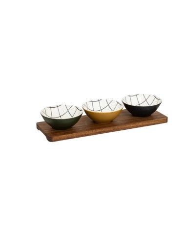 Set aperitivo Family Corner 4 pezzi in ceramica e acacia | shopincasa.it