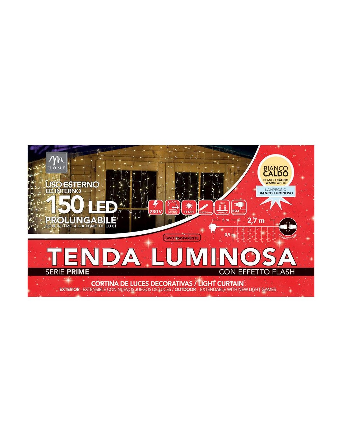 TENDA LUMINOSA 150LED BIANCO CALDO DA ESTERNO 0,9X2,7CM
