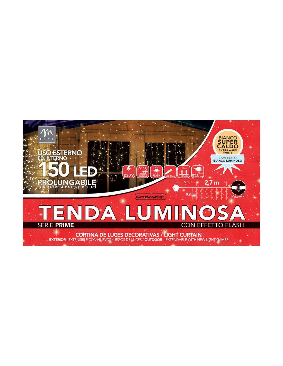 LUCI DI NATALE: vendita online Tenda luminosa di Natale 150 LED bianco supercaldo da esterno 0,9x2,7 m, La magia di natale pe...