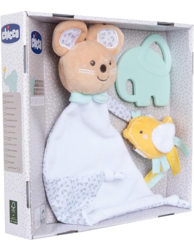 Chicco Set Regalo Nascita My Sweet DouDou - Copertina Topolino, Portaciuccio e Massaggiagengive