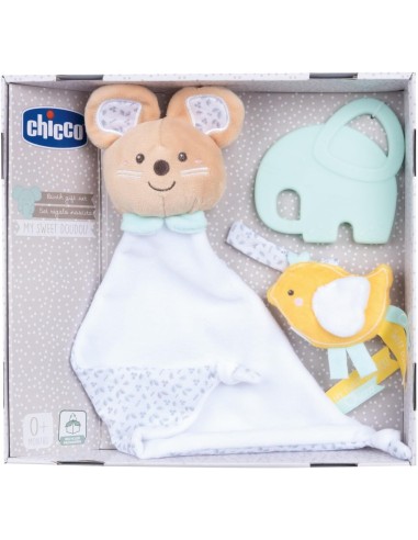 Chicco Set Regalo Nascita My Sweet DouDou - Copertina Topolino, Portaciuccio e Massaggiagengive