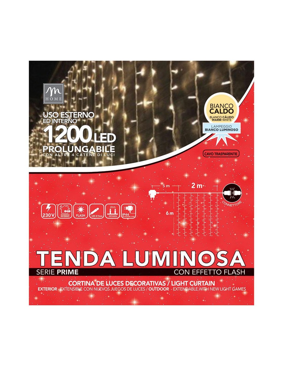 TENDA LUMINOSA 1200LED BIANCO CALDO DA ESTERNO 2X6MT