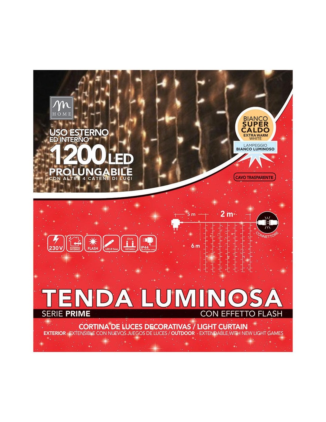 TENDA LUMINOSA 1200LED BIANCO SUPERCALDO DA ESTERNO 2X6MT