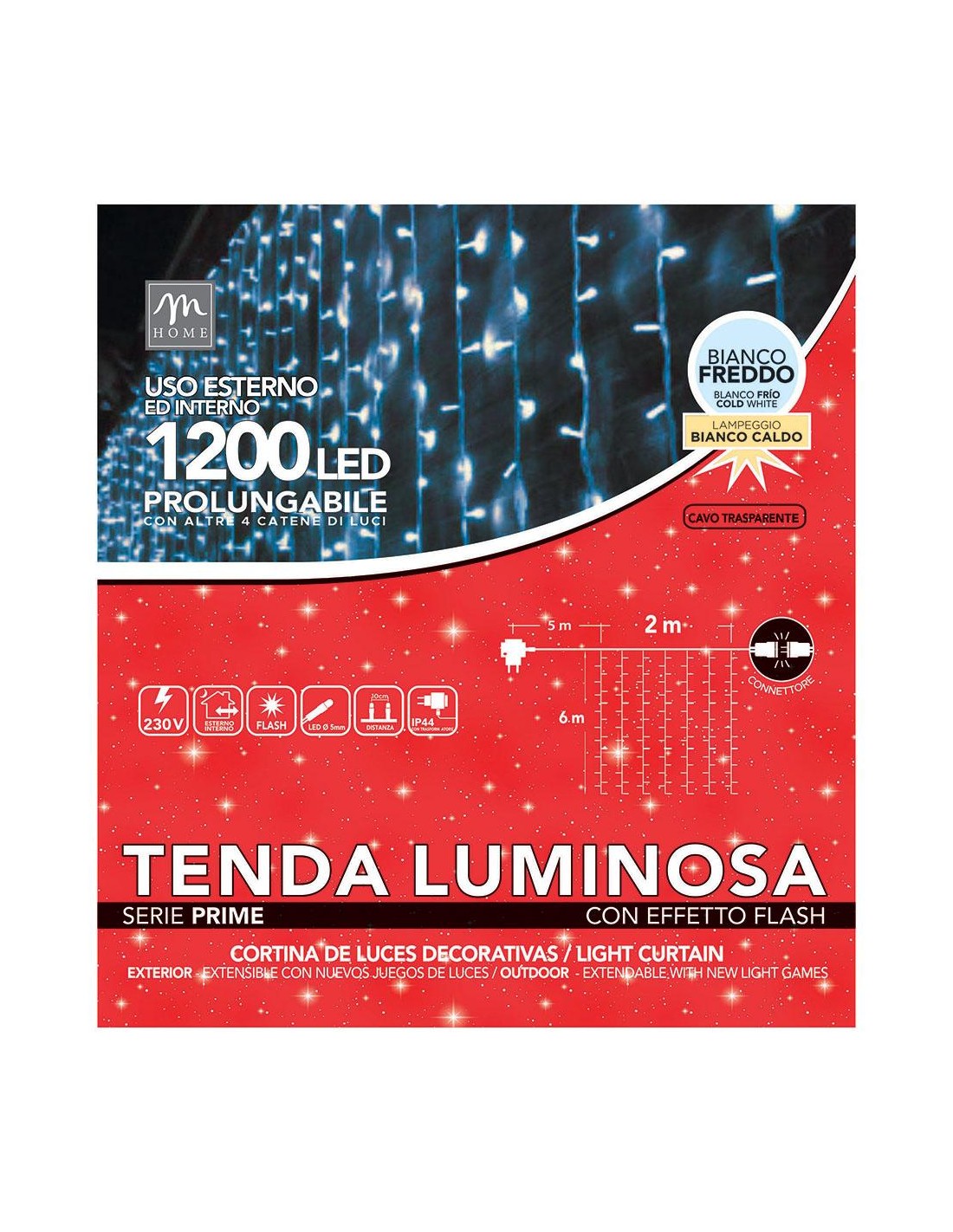 TENDA LUMINOSA 1200LED BIANCO FREDDO DA ESTERNO 2X6MT