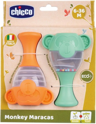 Chicco Maracas Eco+ Scimmie – Gioco Sonoro in Plastica Riciclata per Bambini 6-36 Mesi | shopincasa.it