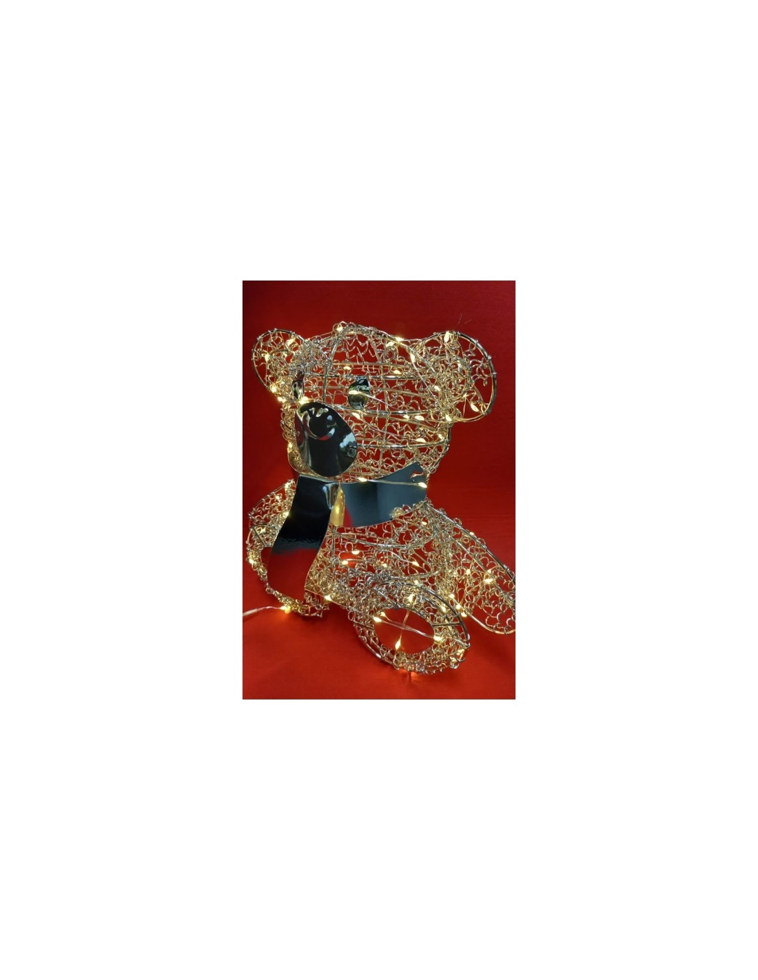 LUCI DI NATALE: vendita online Orsetto Teddy Bear Seduto H27cm Metallo Champagne con 80 Microled | Decorazione Natalizia in o...