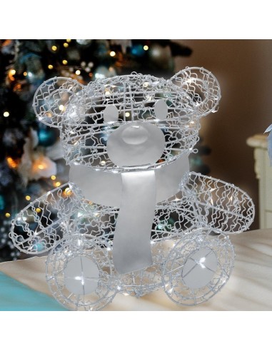 LUCI DI NATALE: vendita online Orsetto Teddy Bear Seduto H27cm Metallo Argento con 80 Microled | Decorazione Natalizia in off...