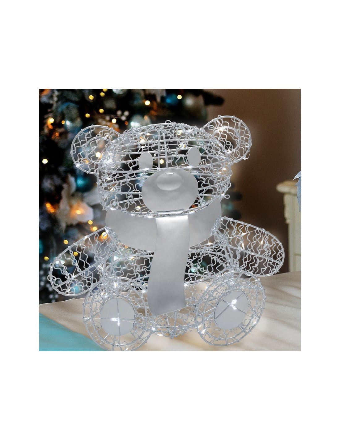 LUCI DI NATALE: vendita online Orsetto Teddy Bear Seduto H27cm Metallo Argento con 80 Microled | Decorazione Natalizia in off...
