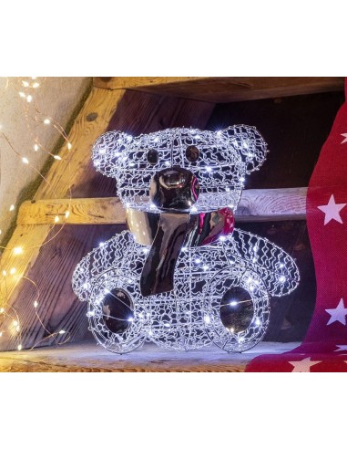LUCI DI NATALE: vendita online Orsetto Teddy Bear Seduto H27cm Metallo Argento con 80 Microled | Decorazione Natalizia in off...