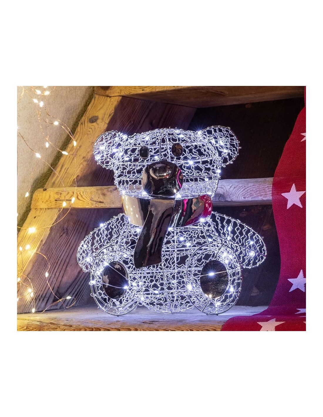 LUCI DI NATALE: vendita online Orsetto Teddy Bear Seduto H27cm Metallo Argento con 80 Microled | Decorazione Natalizia in off...