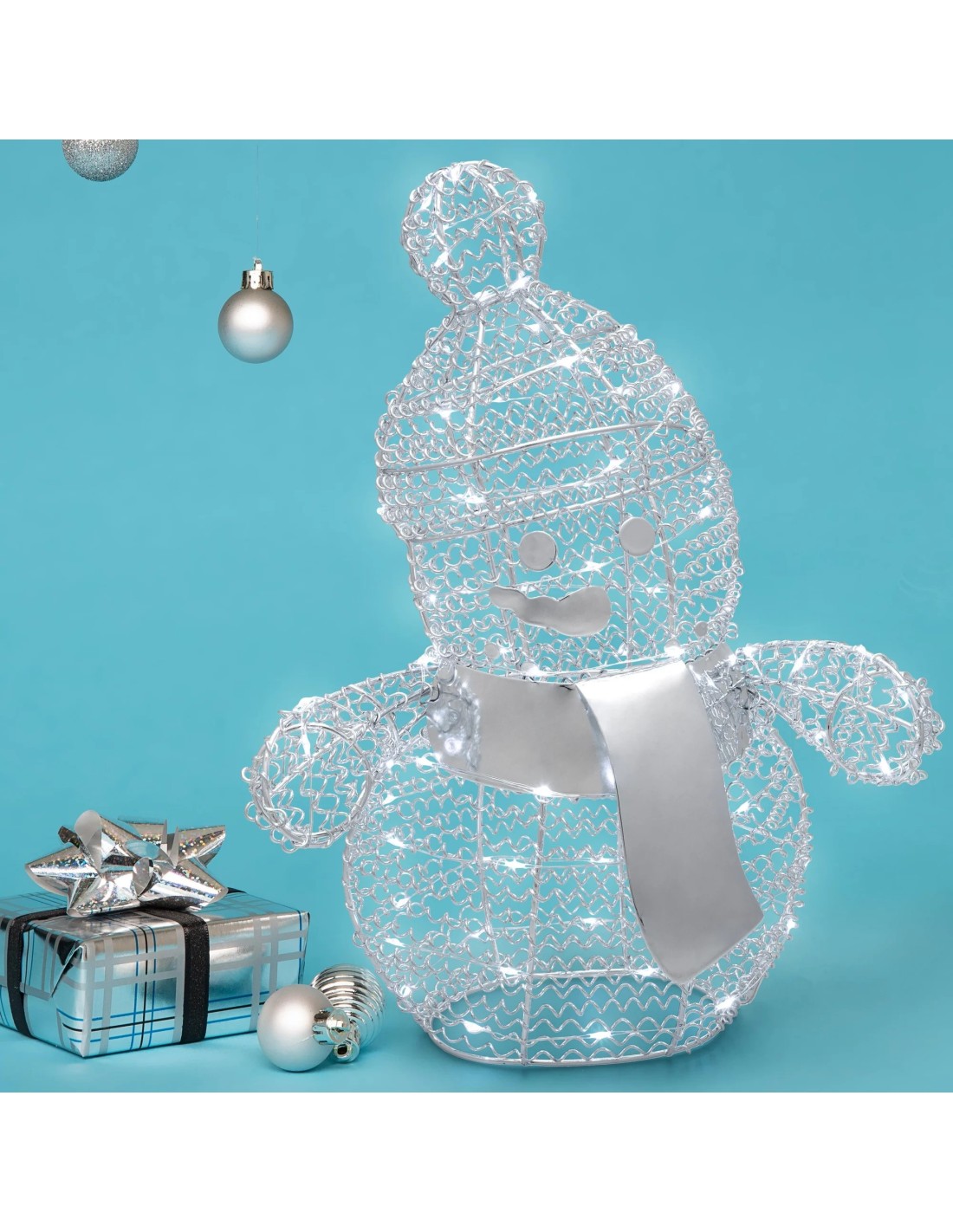 LUCI DI NATALE: vendita online Pupazzo di Neve Snowman H33cm Metallo Argento con 80 Microled | Decorazione Natalizia in offerta