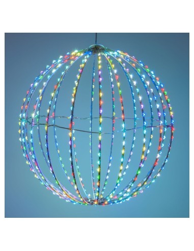 LUCI DI NATALE: vendita online Sfera 3D Ripiegabile Ø30cm Metallo Bianco con 500 Microled Multiflash RGB | Decorazione Natali...