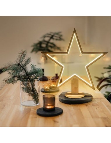 LUCI DI NATALE: vendita online Stella con Base H55cm in Legno Sbiancato Soft White con Illuminazione | Decorazione Natalizia ...