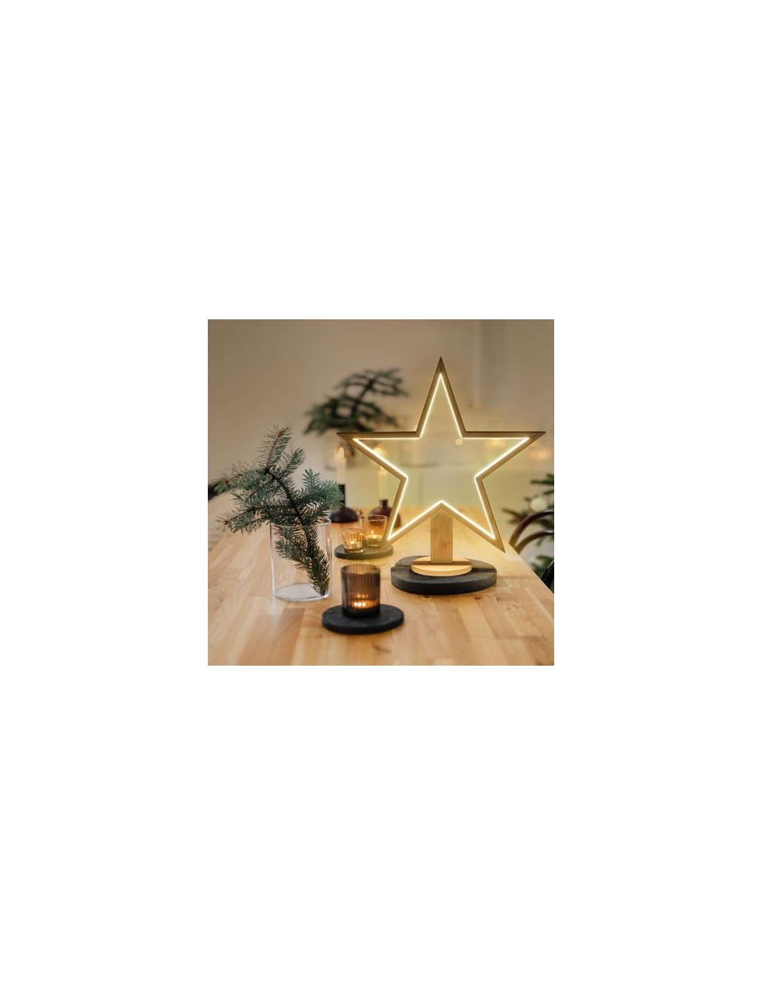 LUCI DI NATALE: vendita online Stella con Base H55cm in Legno Sbiancato Soft White con Illuminazione | Decorazione Natalizia ...