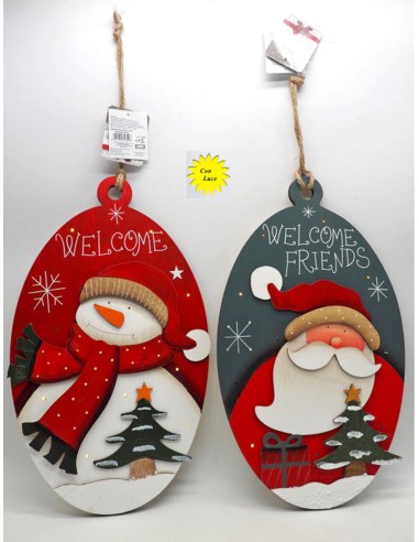 DIETROPORTA: vendita online Dietroporta Ovale in Legno con LED 40x23cm, 2 Assortimenti, Decorazione Natalizia Luminosa per In...
