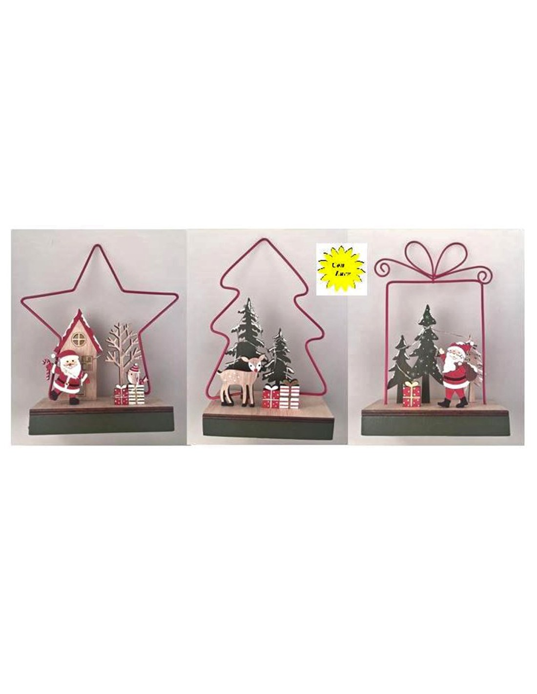 DECORAZIONE 37429 LEGNO/METALLO CON LUCI 18CM ASSORTITO