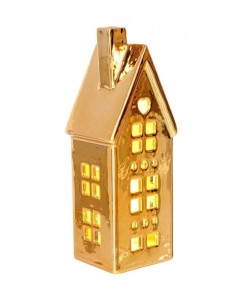 OGGETTISTICA NATALE: vendita online Casetta Dickens Cuore oro con LED H12,8cm in porcellana, decorazione natalizia luminosa a...