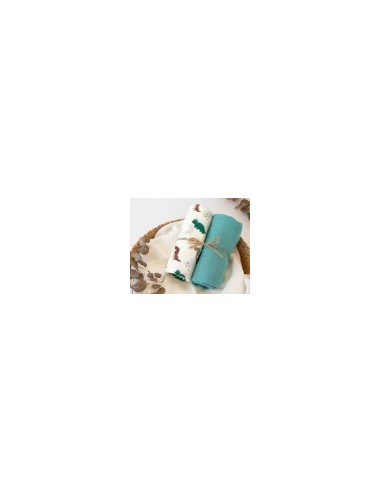PRIMA INFANZIA: vendita online Set 2 Mussoline Dinosauri Sage in Bambù e Cotone in offerta
